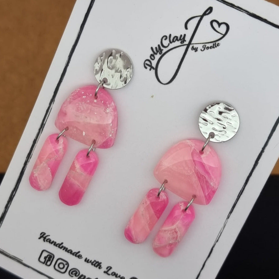 Hot pink marble mini octopus dangles (Silver)