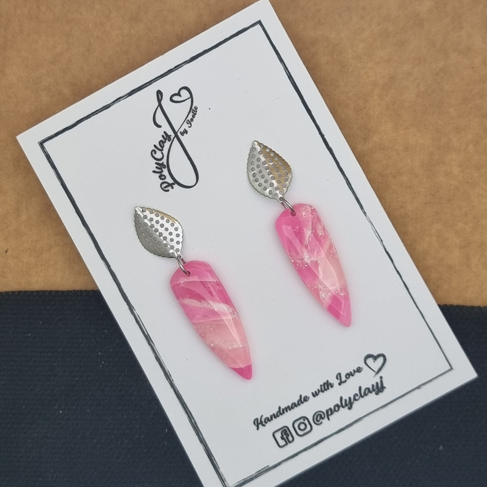 Hot pink marble small dagger dangles (Silver)