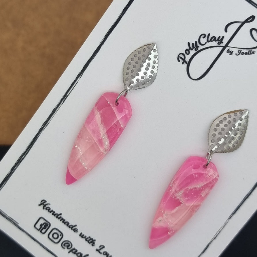 Hot pink marble small dagger dangles (Silver)
