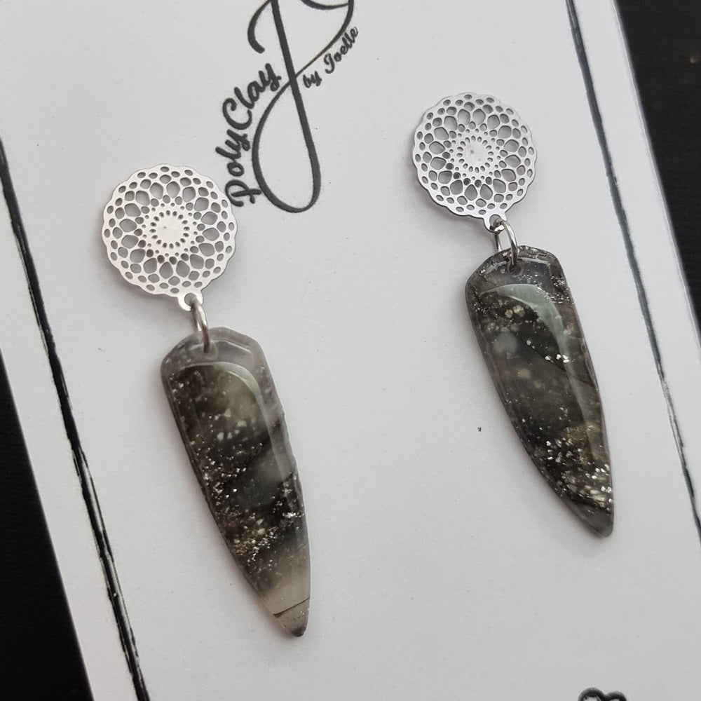 Black and Translucent small dagger dangles (Silver)