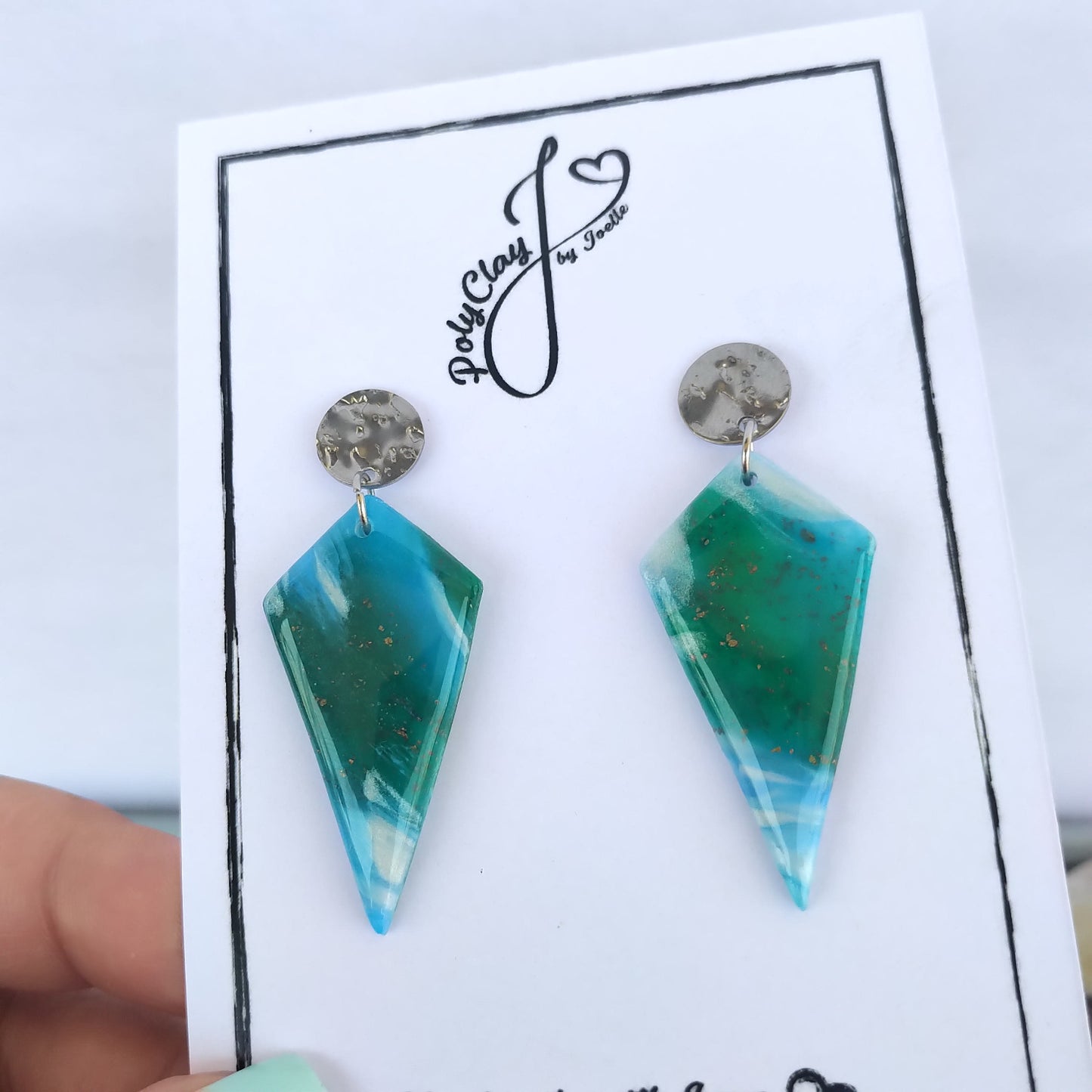 Blue Green and white marble Diamond dangles (Silver)