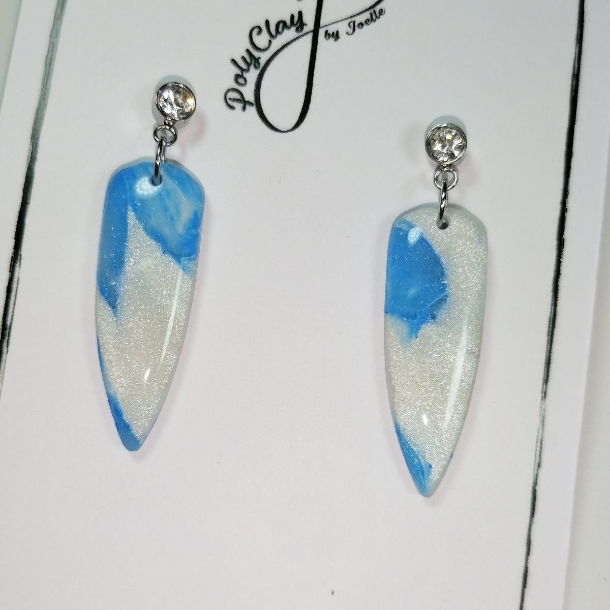 Blue and Pearl White small dagger dangles with Zircon (Silver)