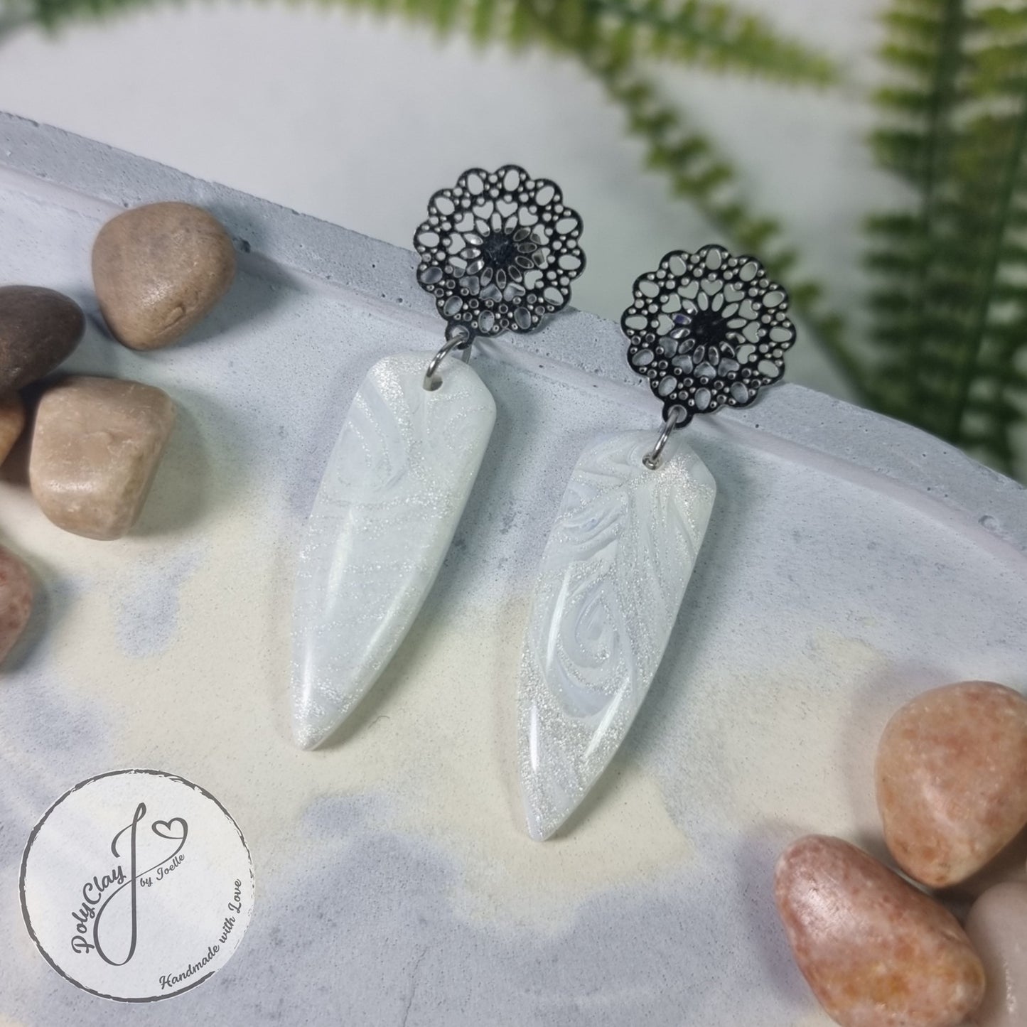 Pearl white and light grey small dagger dangles (Silver)