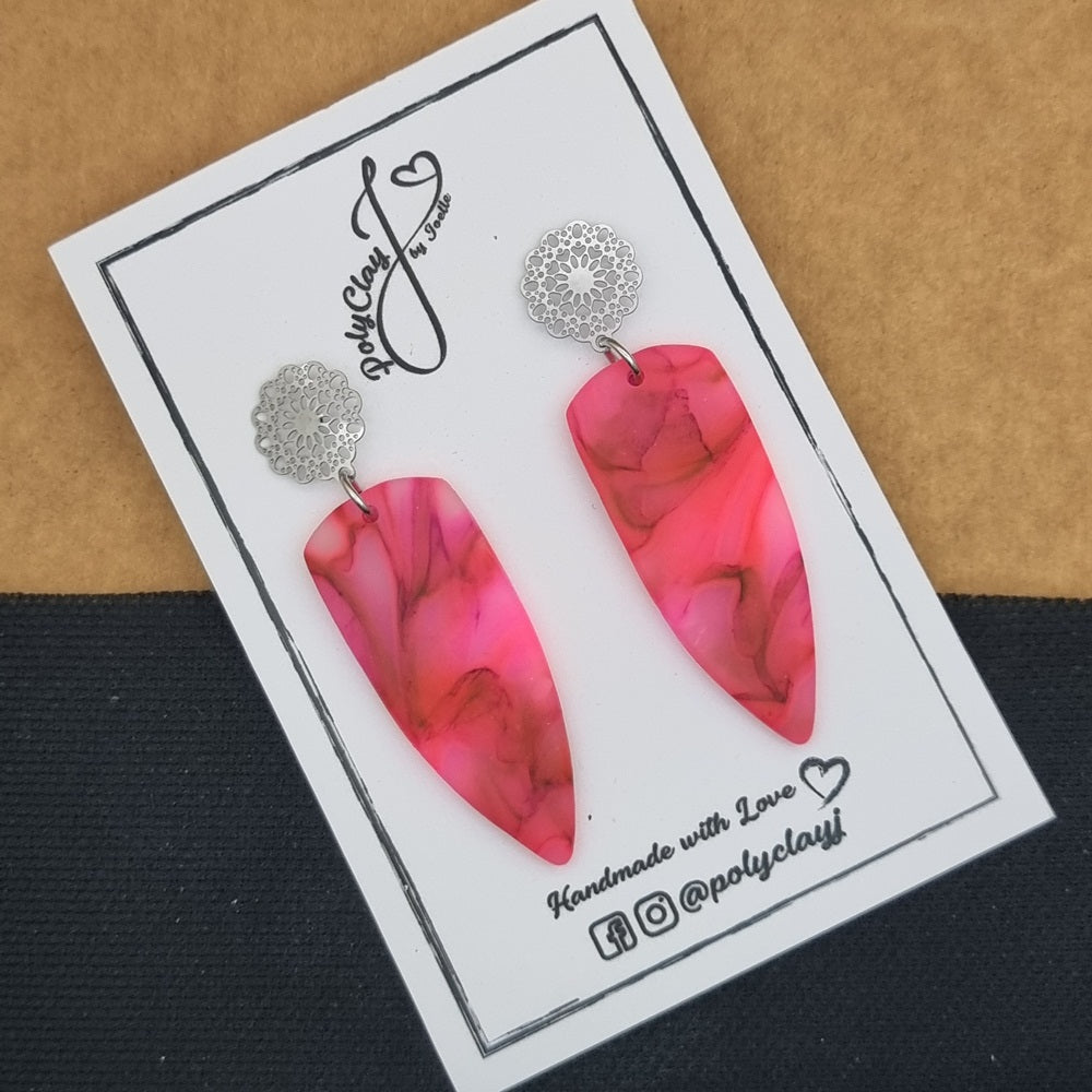 Fiery Fuschia Long dagger dangles (Silver-Gold)