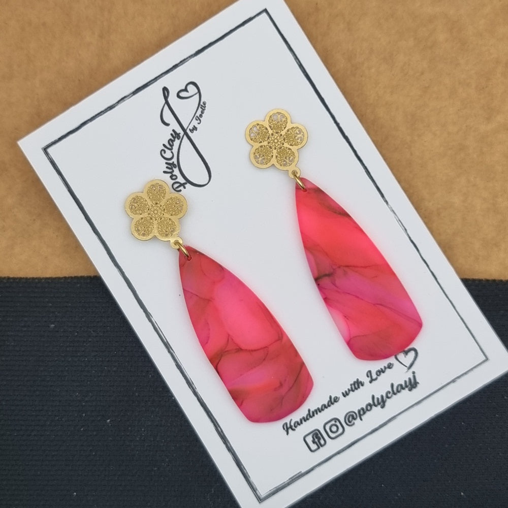 Fiery Fuschia Long dagger dangles (Silver-Gold)