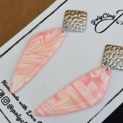 Pink Pearl skewed triangle dangles (Silver)