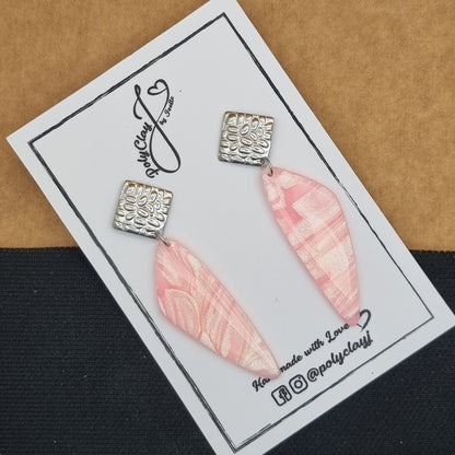 Pink Pearl skewed triangle dangles (Silver)