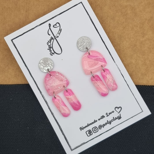 Hot pink marble mini octopus dangles (Silver)