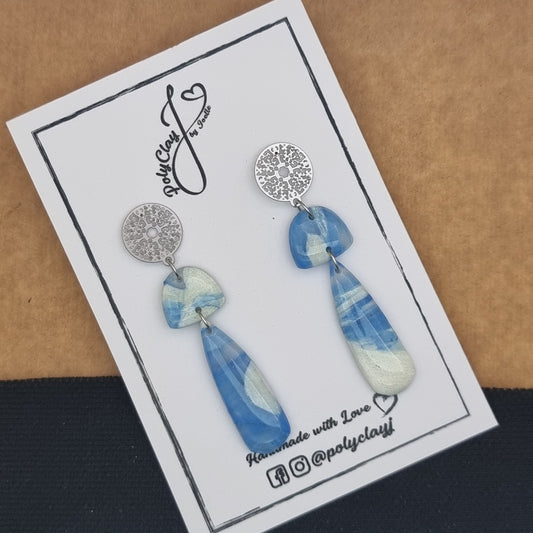 Blue and Pearl White mushroom dangles (Silver)