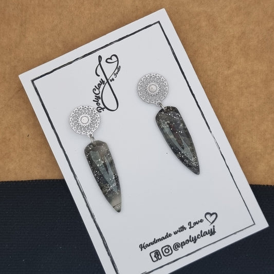 Black and Translucent small dagger dangles (Silver)