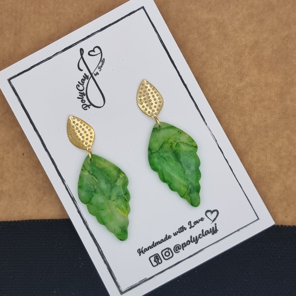 Leaf green and gold long leaf dangles