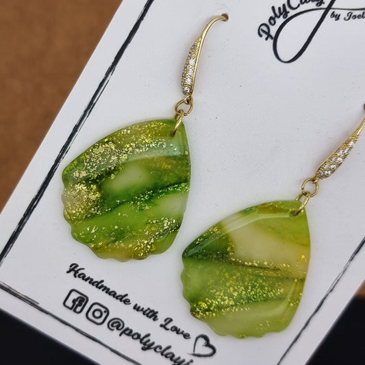 Bright green and gold Leaf dangles with Zircon