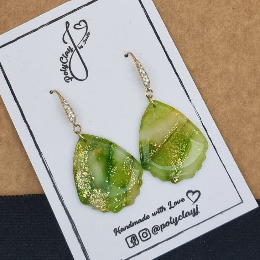 Bright green and gold Leaf dangles with Zircon