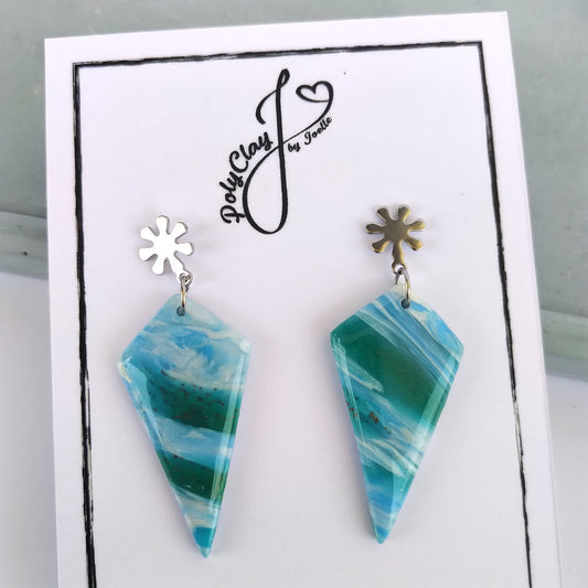 Blue Green and white marble Diamond dangles (Silver)