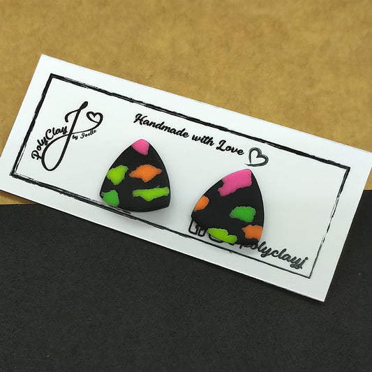 Black fluo big rounded triangle studs