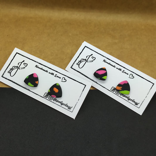 Black fluo small rounded triangle studs