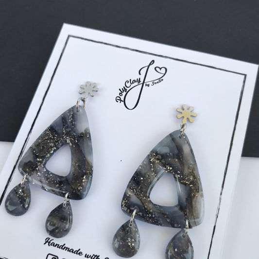 Black and Translucent big triangle dangles (Silver)