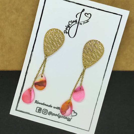 Multicolored long teardrop dangles (Gold)