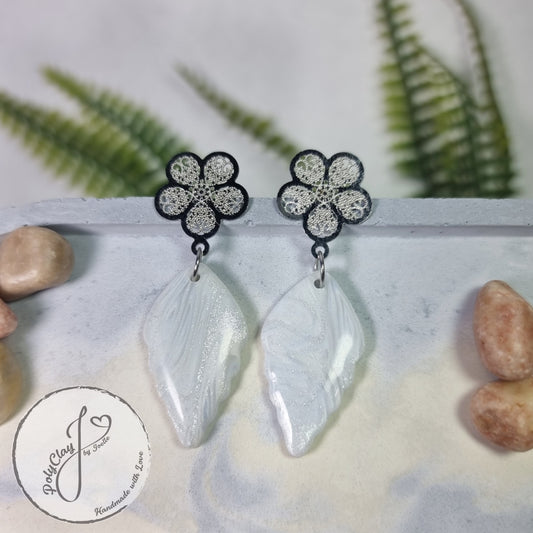 Pearl white and light grey small leaf dangles (Silver)