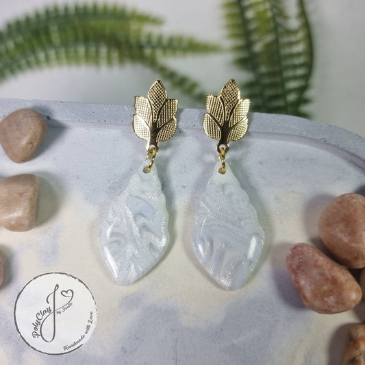 Pearl white and light grey small leaf dangles (Gold)