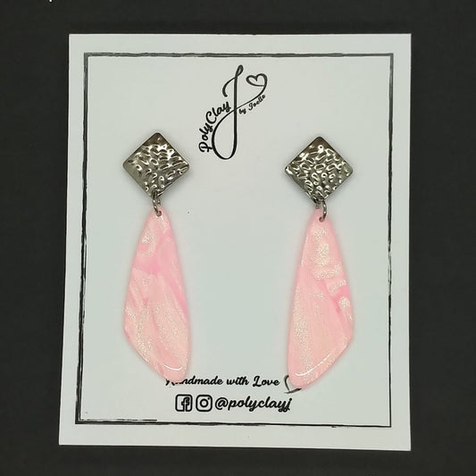 Pink Pearl skewed triangle dangles (Silver)