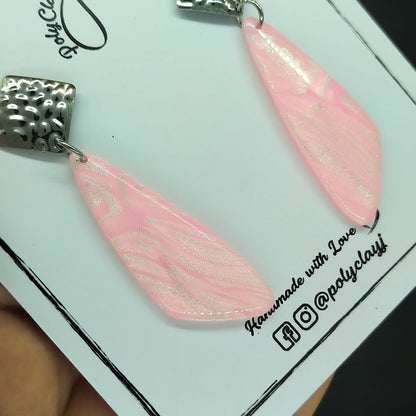 Pink Pearl skewed triangle dangles (Silver)